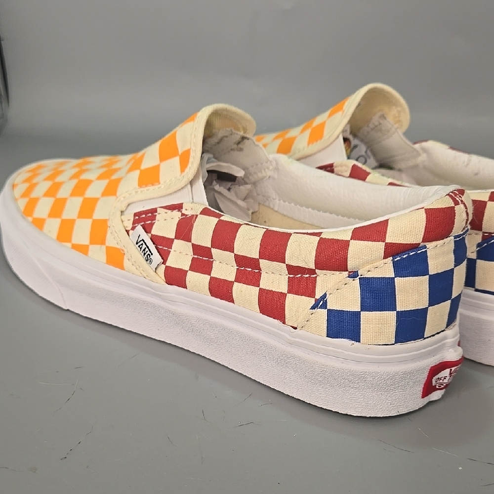 Van's Checkered Slip-On Shoes - Orange and Red Men 8.5 Women 10 - Picture 9 of 11